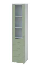 LE - 44 skříň léková prosklená, levá, korpus bílý, dvířka šedo-zelinkavá